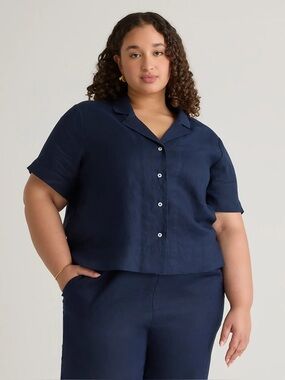 Quince 100% European Linen Short Sleeve Shirt Deep Classic Casual Deep Navy Sz M